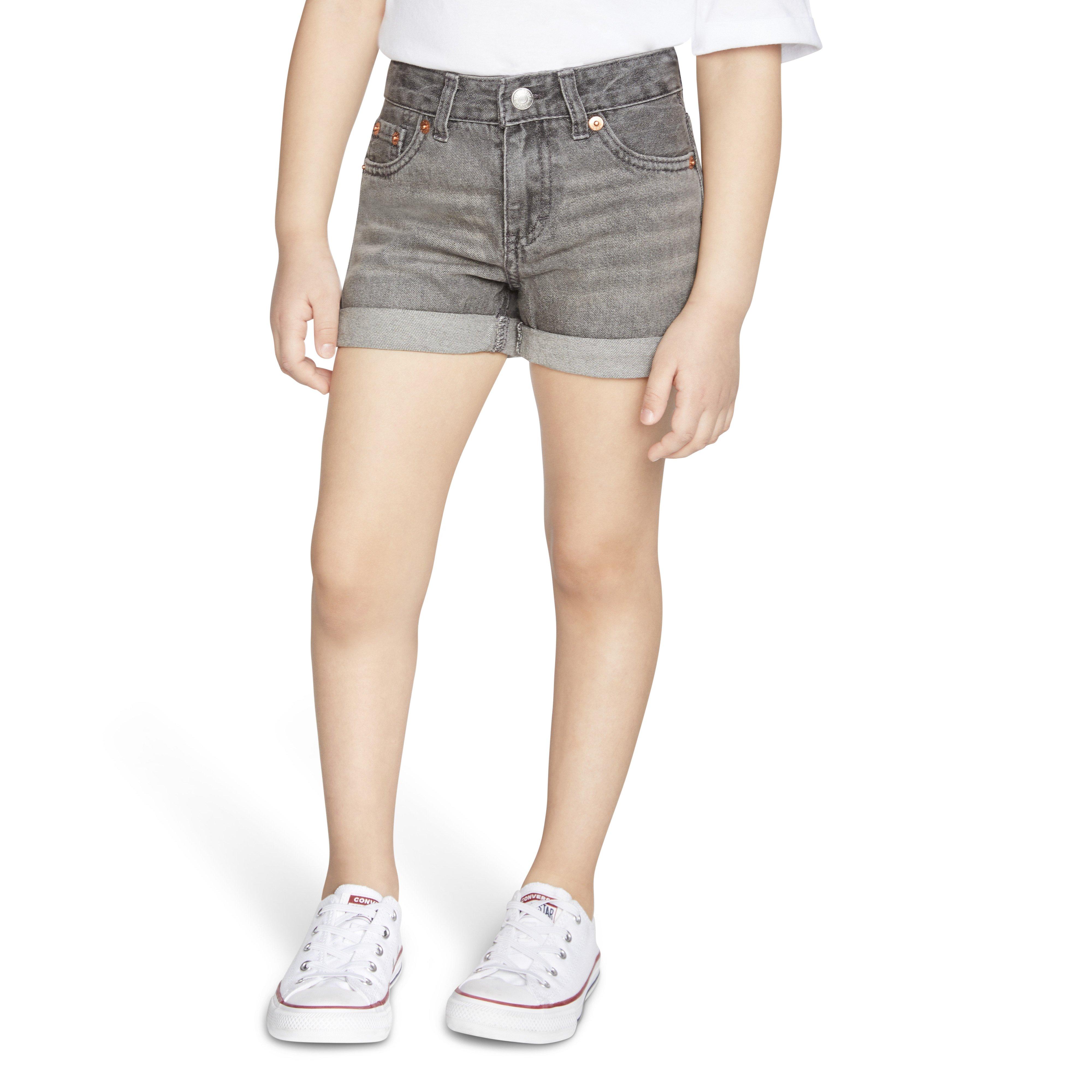 Levi's Little Girls' Girlfriend Fit Roll-Up Grey Wash Denim Shorty Shorts - GREY